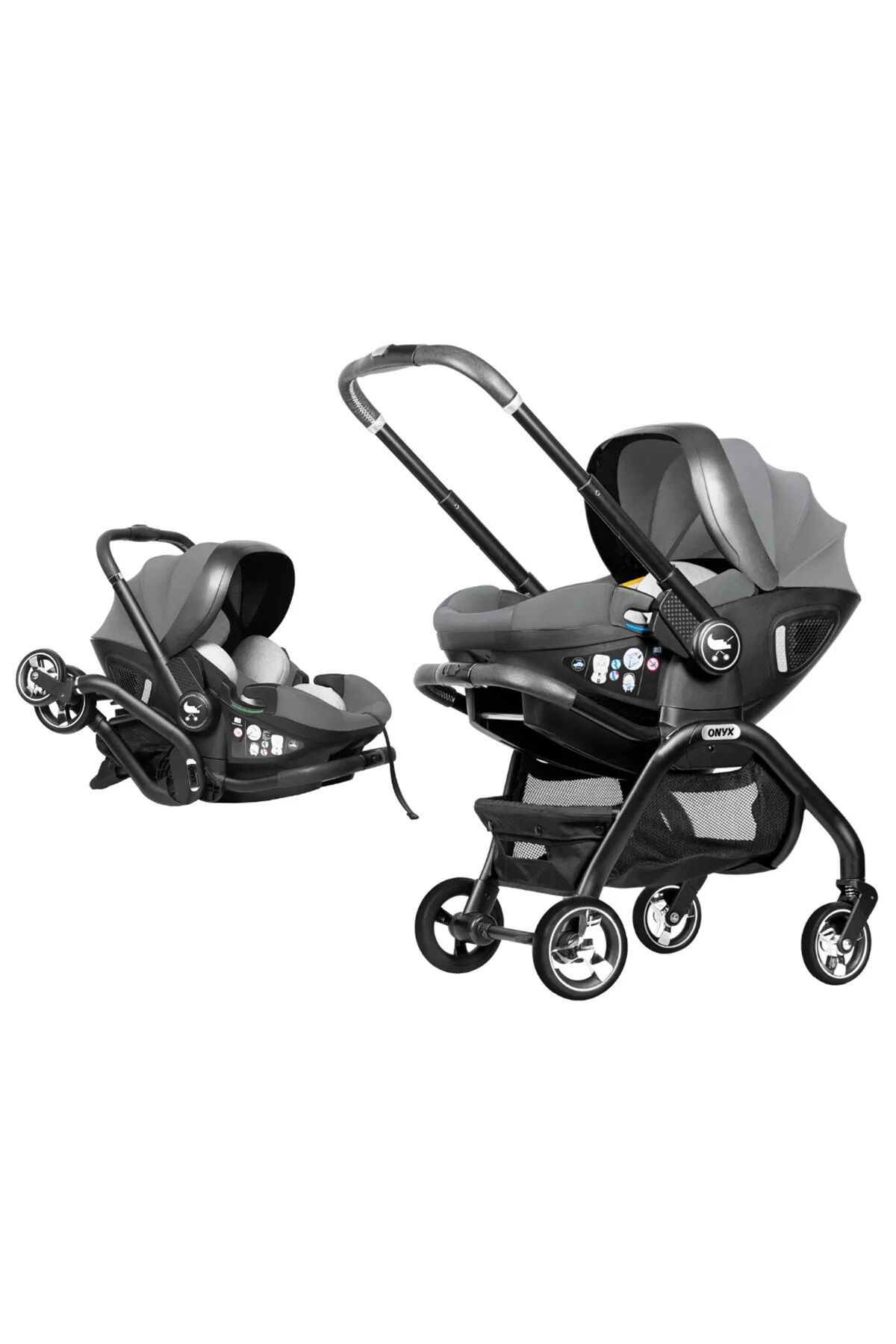 MERKÜR BEBE ONYX 2'Sİ 1 ARADA OTO KOLTUĞU BEBEK ARABASI -GRİ