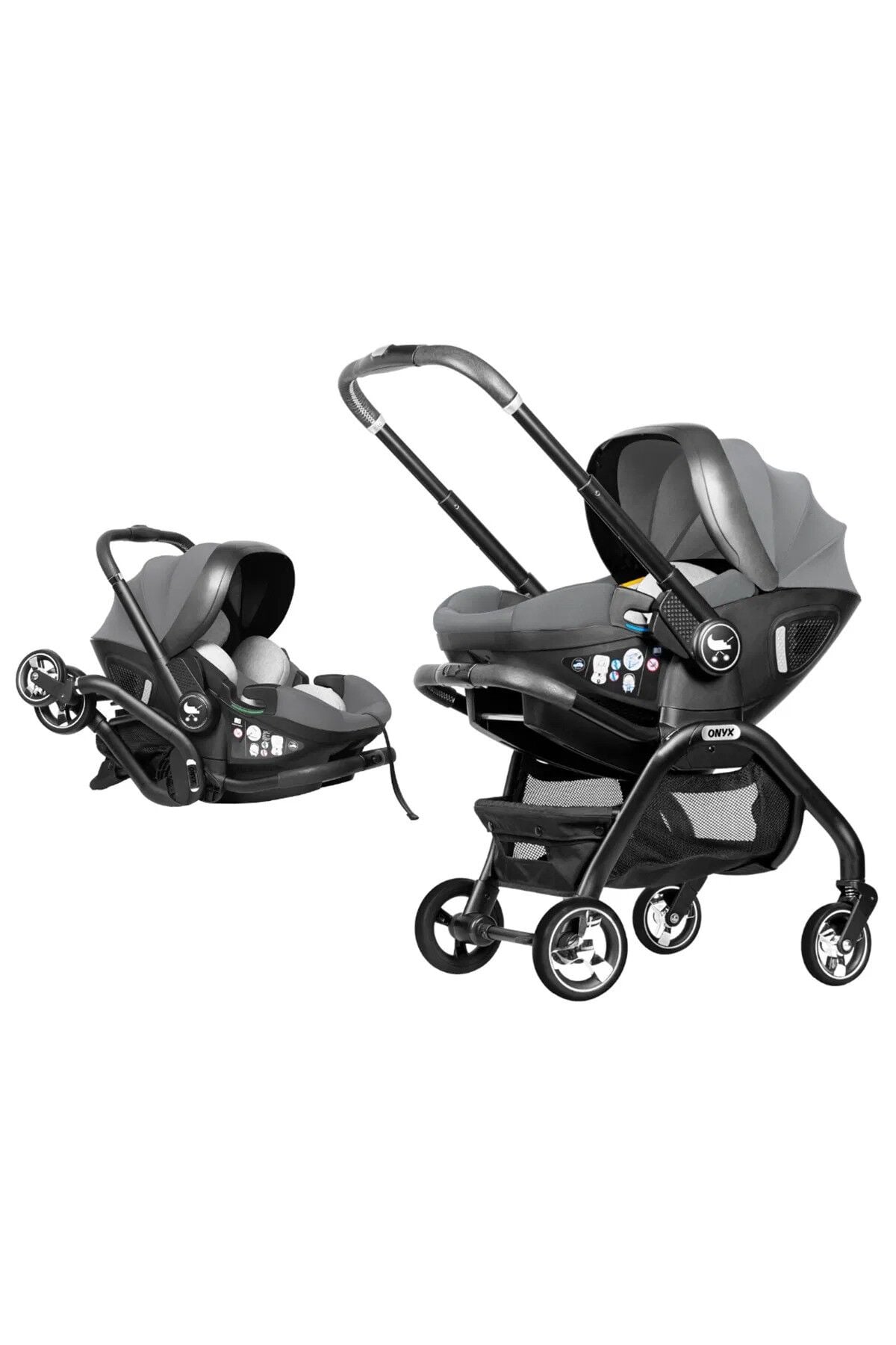 MERKÜR BEBE ONYX 2'Sİ 1 ARADA OTO KOLTUĞU BEBEK ARABASI -GRİ