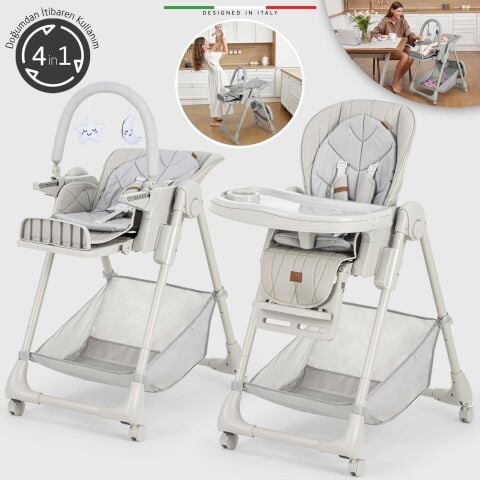 ELELE CİBO 2İN1 KATLANABİLİR BEBEK MAMA SANDALYESİ ÇİFT PEDLİ 0+ AY GRİ