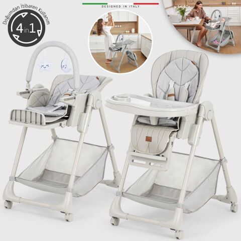 ELELE CİBO 2İN1 KATLANABİLİR BEBEK MAMA SANDALYESİ ÇİFT PEDLİ 0+ AY GRİ