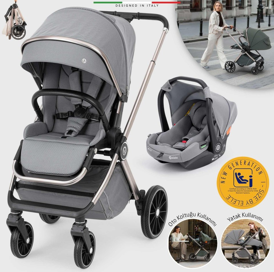 ELELE MİLAZZO PREMİUM TRAVEL SİSTEM BEBEK ARABASI GRİ