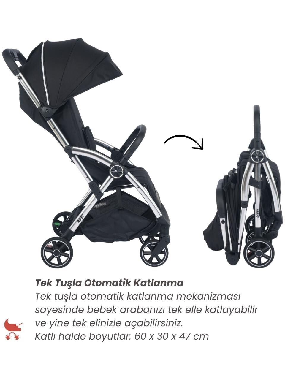MERKÜR BEBE RUBY KABİN BOY BEBEK ARABASI -SİYAH 2025